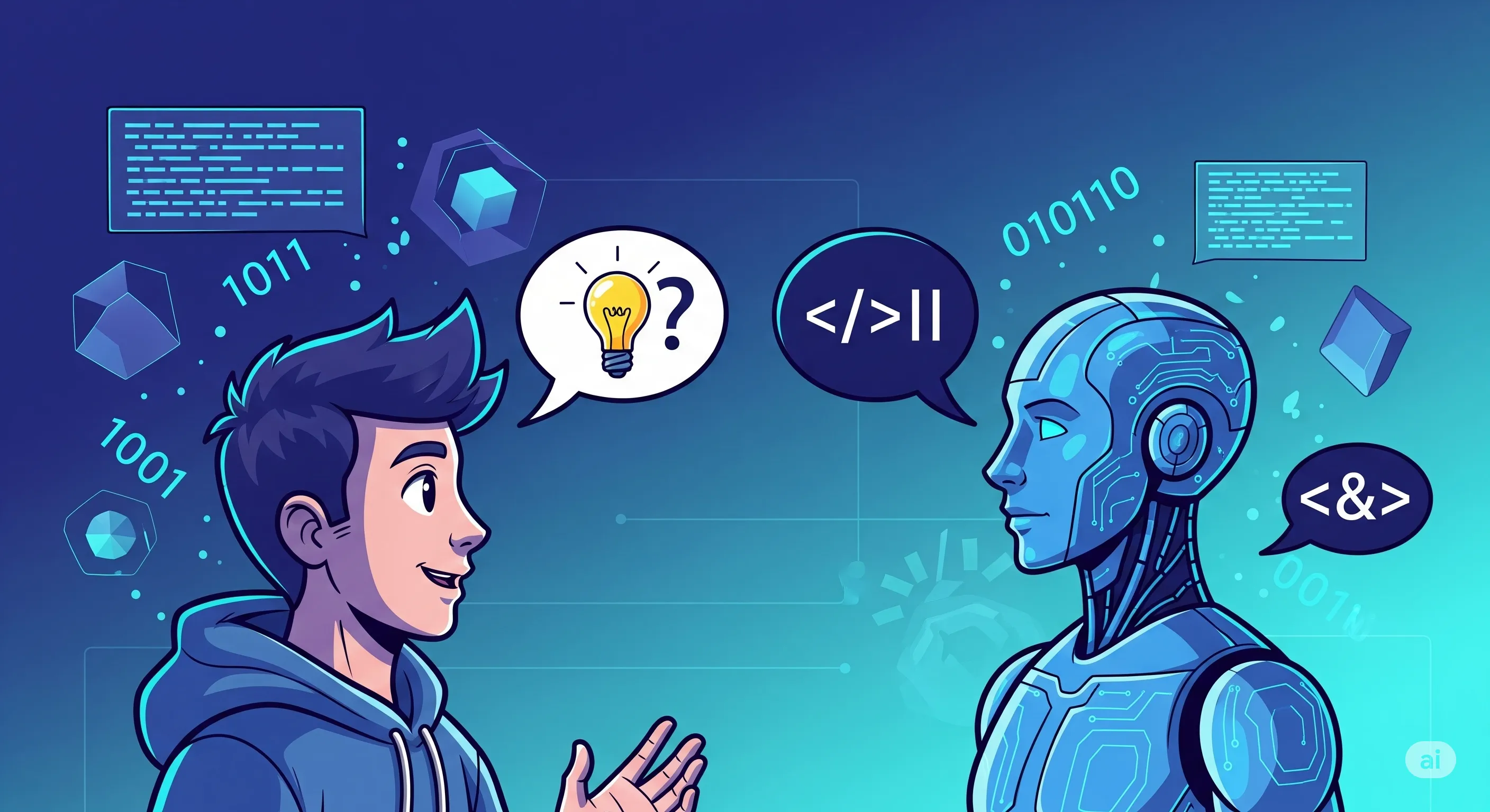 Ilustrasi dialog antara manusia dan AI